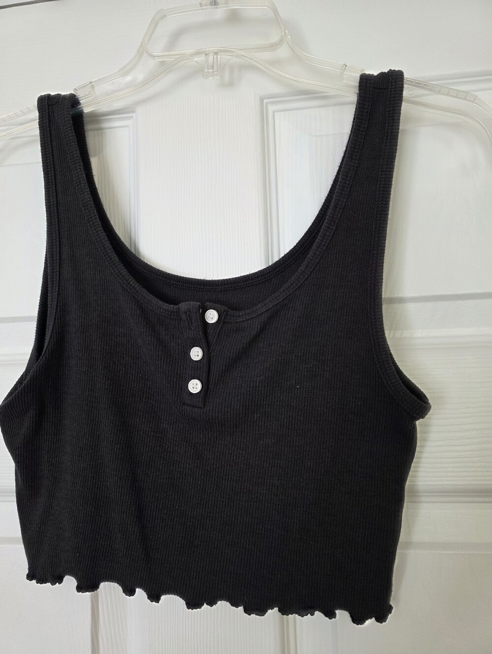 Womens American Eagle Outfitters Grey Ribbed Henley Crop Tank Size Medium
